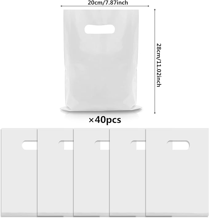 TOSPARTY 40PCS White Plastic Gift Bags Easter Candy Bag Die Cut Plastic Bags for Birthday Baby Shower Wedding Party Easter