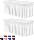 Table Skirts for Rectangle Tables 6ft - 2 Pack One-Piece White Tablecloths and Skirt, Wrinkle Resistant Ruffles Elastic Cover for Banquets, Weddings, Events, Parties