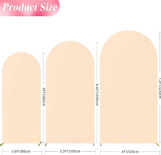Wedding Arch Cover (7.2FT, 6.6FT, 6FT) Set of 3 Arch Backdrop Spandex Cover for Birthday Party Baby Shower Ceremony Banquet Decoration (Beige, 7.2FT,6.6FT,6FT)