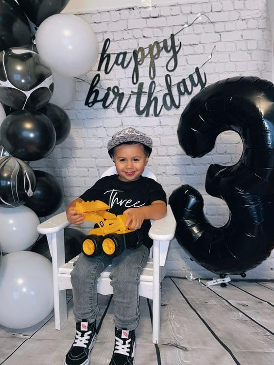 Black Number 3 Balloon 40 Inch, 3 Balloon Number, 3rd Birthday Decorations, Black Party Supplies for Boys Girls
