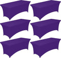 Pureegg Spandex Tablecloth 6ft - 6 Pack, Fitted and Stretch Table Cover for Rectangle Tables, Wrinkle-Resistant and Secure Fabric for Outdoor, Picnic, Party, Wedding, Banquet and Birthday, Purple