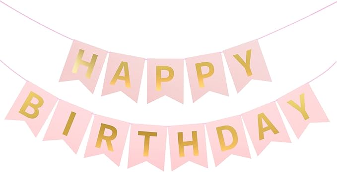 Irenare 4 Pieces Happy Birthday Banner Colorful Birthday Party Decor Rainbow Felt Garland Banner Rainbow Party Decorations Supplies(Pink, Gold)