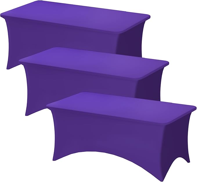 Fixwal 3 Pack Purple Table Cloths Rectangle 6FT, Tablecloths Rectangular Stretch Spandex Fitted Table Covers 6 FT for Parties, Trade Shows, Banquet, Weddings, Event