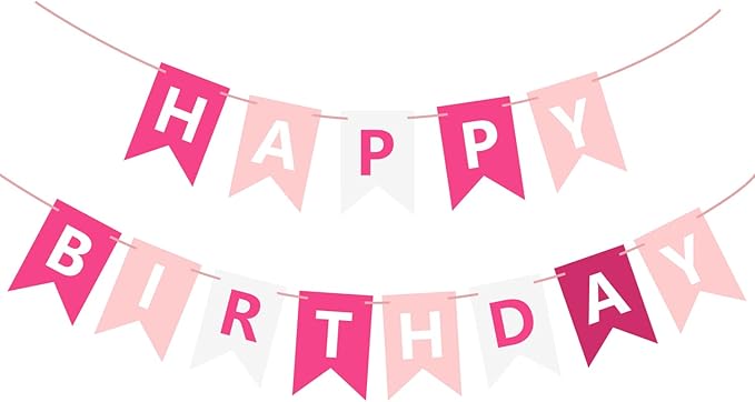 Pink Happy Birthday Banner Sign Happy Birthday Bunting Banner Garland for Kids Girls Baby 1st Birthday Tea Party Decorations Bunting Flag Birthday Party Supplies