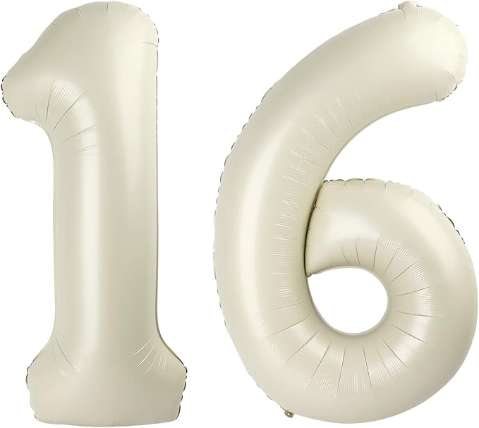 40 Inch Number Balloons, Balloons for Woman Man 16th Birthday Decoration, Cream Foil Number 16 Ballon for 16, 61 Wedding, Anniversary, Bridal Shower, Graduation, Valentine's Day