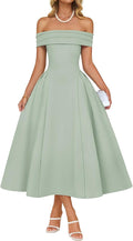 ZESICA Summer 2026 Cocktail Dresses for Women's Off Shoulder Short Sleeve Swing A Line Wedding Evening Party Midi Dress