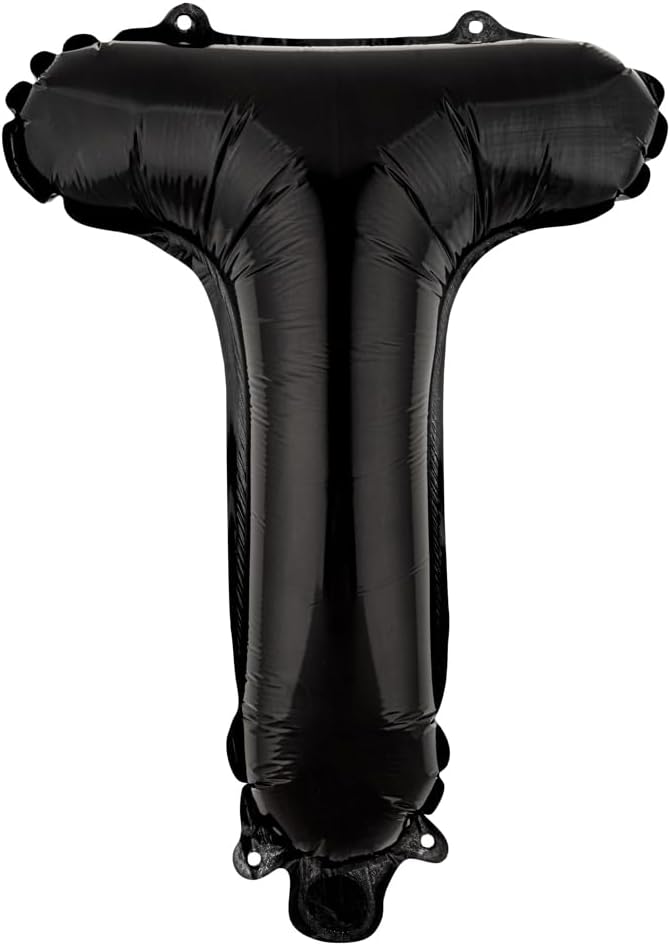 Restaurantware-Balloonify 16 Inch Letter Balloon, 1 Alphabet Party Balloon - Letter T, Self-Sealing, Black Foil Mylar Finish, Hanging Loop, Decoration For Birthday, Wedding, Or Graduation