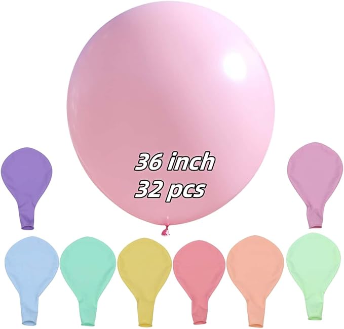 32 Pack Pastel Balloons 36 inch Multicolor Macaron Balloon for Day Girls Birthday Baby Shower Easter Party Decoration