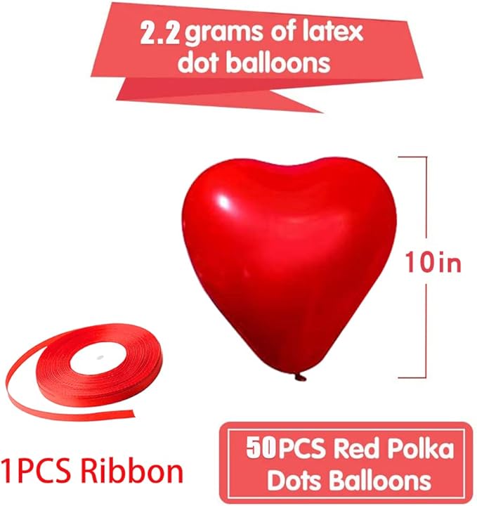 50 Pieces Love Heart Balloons 10-inch Red Latex Heart Balloons for Valentines Day Wedding Anniversary Engagement Birthday Garden Company Celebration Graduation Prom Party Decoration Romantic Decor