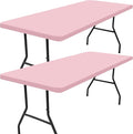Smiry 2 Pack Rectangle Picnic Table Cloth, Waterproof Elastic Fitted Tablecloths, Washable Polyester Rectangular Patio Table Cover for Camping, Indoor and Outdoor (Pink, 30"x96")
