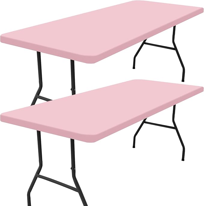 Smiry 2 Pack Rectangle Picnic Table Cloth, Waterproof Elastic Fitted Tablecloths, Washable Polyester Rectangular Patio Table Cover for Camping, Indoor and Outdoor (Pink, 30"x96")