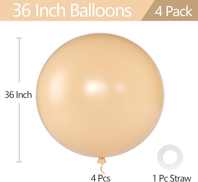 KALOR Beige Giant Balloons 36 Inch Large Latex Balloons, 4 Pack Jumbo Round Helium Balloon for Birthday Bridal Shower Wedding Baby Shower Party Decorations