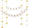 Happy Anniversary Banner Balloons Wedding Love Party and Background Indoor Outdoor Decorations (Gold White Heart)
