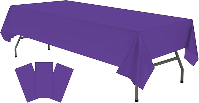 Plastic Purple Tablecloths 3 Pack Violet Disposable Table Covers 54" x 108" Table Cloths for Parties Mermaid Gras Parties Birthdays Weddings, Fits 6 to 8 Foot Rectangle Tables