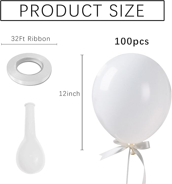 White Balloons Latex Birthday Decorations 100 Pack 12 inch Round Ballons for White Themed Engagement Bachelorette Bridal Shower Wedding Graduation Party 4th of July Decorations Independence Day