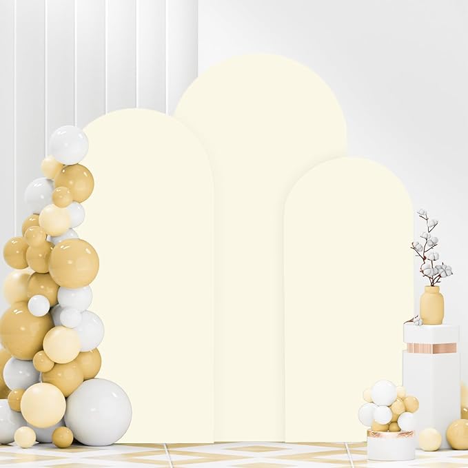 Wedding Arch Cover Set of 3 6FT 6.6FT 7.2FT Ivory Spandex Arch Stand Covers for Round Top Chiara Arch Stand Covers Balloon Arched Cover for Birthday Party Ceremony Banquet Decorations