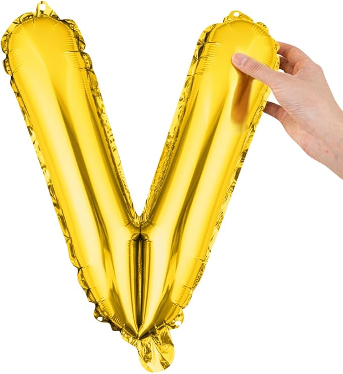 Restaurantware Balloonify 16 Inch Letter Balloon 1 Alphabet Party Balloon - Letter V Self-Sealing Gold Foil Mylar Balloon Hanging Film Decoration For Birthday Wedding Or Graduation