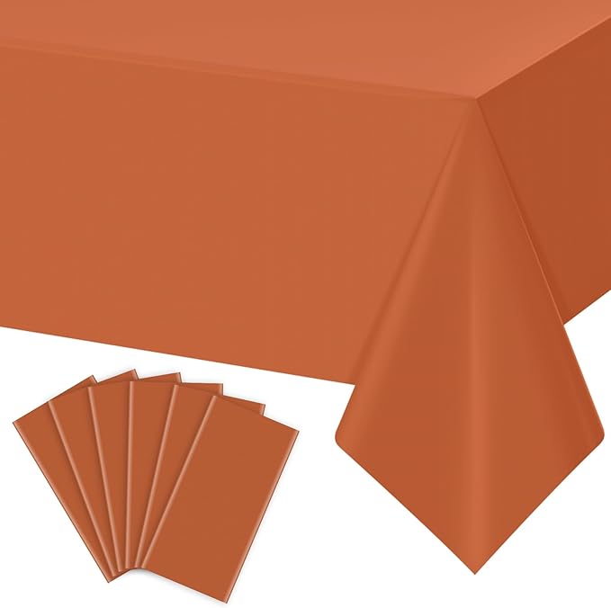 6Pcs Orange Tablecloths for Rectangle Tables,Disposable Plastic Table Cloth,Waterproof Table Cover for Fall Thanksgiving Harvest Birthdays Weddings Party Decorations,54 x 108 Inch