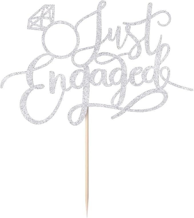 Just Engaged Cake Topper for Engagement Party Decorations, Engaged Ring Sign,We're Engaged Cake Toppers (silver)