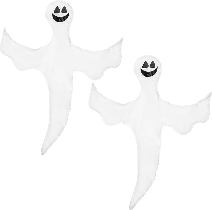 JOYIN 2 Pcs 53” Halloween Decoration Outdoor, Halloween Tree Wrap Ghost Decoration Outdoor, Smiling Hanging Ghost Design for Lawn, Tree, Party Supplies, Haunted House Wrap Decor