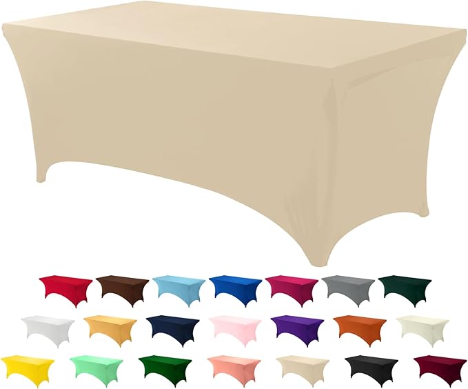 Utopia Kitchen Spandex Tablecloth 1 Pack [6FT, Champagne] Tight, Fitted, Washable and Wrinkle Resistant Stretch Rectangular Patio Table Cover for Event, Wedding, Banquet & Parties [72Lx30Wx30H Inch]