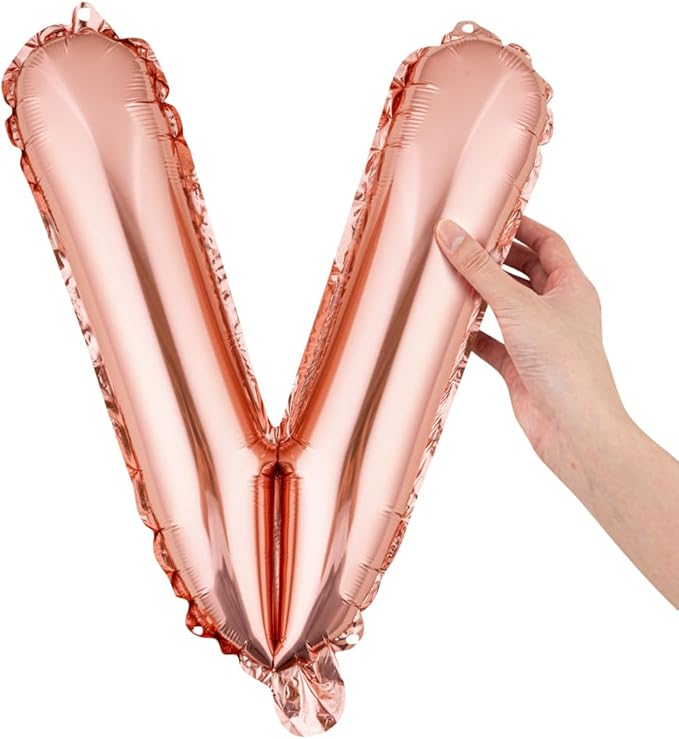 Restaurantware-Balloonify 16 Inch Letter Balloon, 1 Alphabet Party Balloon - Letter V, Self-Sealing, Rose Gold Foil Mylar Finish, Hanging Loop, Decoration For Birthday, Wedding, Or Graduation