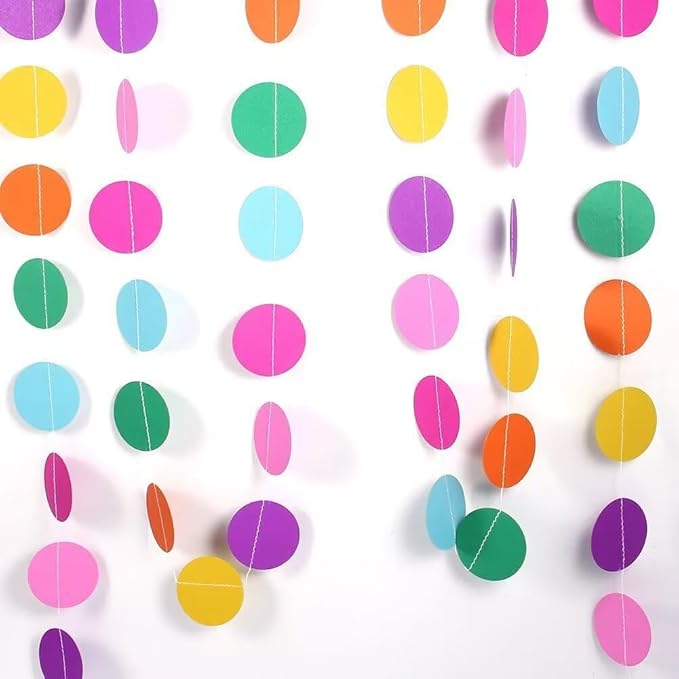 Corlorful Circle Dots Garlands Decorations, 52 Feet, Rainbow Garland Hanging Banner for Christmas Party, Anniversaries, Wedding, Birthday Parties, Graduations Parties, Baby Showers (Rainbow)