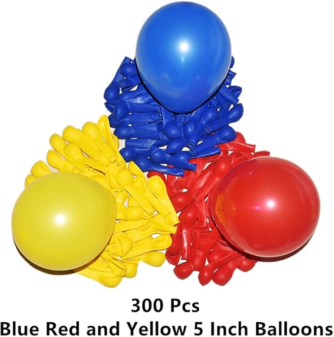 300 Pack Blue Red and Yellow Balloons - 5 Inch Mini Blue Red Yellow Latex Small Balloons - 100 of Each Colors for Party Balloons Arch Wreath Assorted Colors Decorations