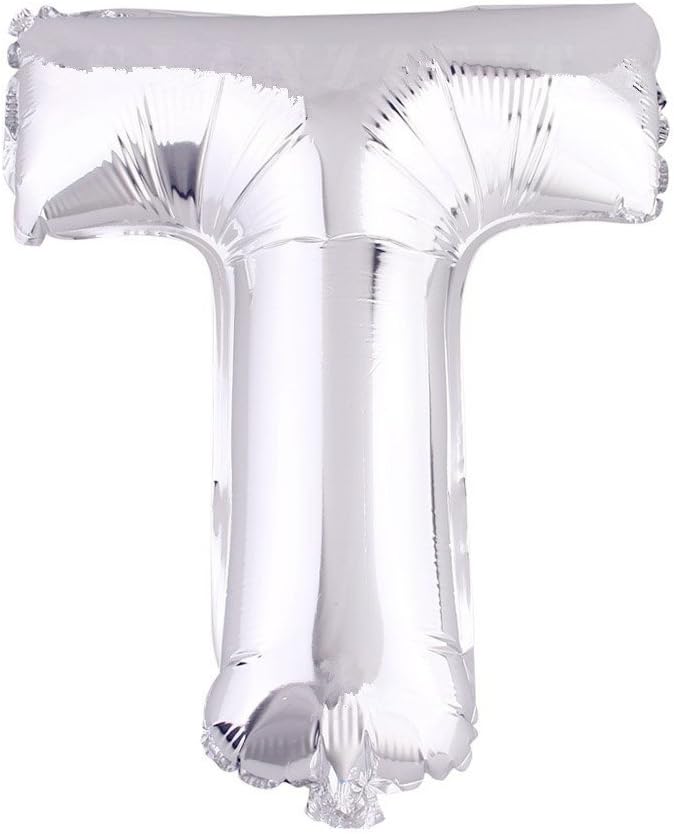 Glanzzeit 16 Inch Silver Foil Balloons Letters A to Z Numbers 0 to 9 for Prom Wedding Birthday Party Decor (Letter T)
