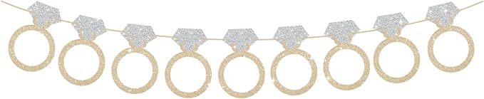 Ring Banner Bachelorette Party Decorations, Pre-Strung Bridal Shower Decorations, Glitter Engagement Party Decorations, Wedding Banner for Wedding Couples Shower Married Signs Backdrop