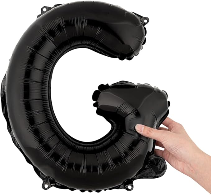 Restaurantware-Balloonify 16 Inch Letter Balloon, 1 Alphabet Party Balloon - Letter G, Self-Sealing, Black Foil Mylar Finish, Hanging Loop, Decoration For Birthday, Wedding, Or Graduation