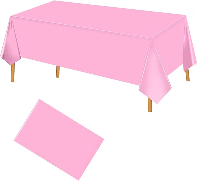 Hxezoc Pink Disposable Plastic Tablecloth, 54 x 108 Inches Waterproof Table Cover for Wedding Birthday Party Baby Shower Decorations Outdoor Indoor Party Supplies