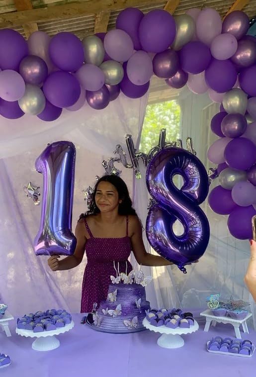 Purple Foil Number 8 Balloon 40 Inch, Helium Mylar Eight Number 8 18 28 38 48 58 80 88 Birthday Balloons, 8th Purple Women Men Wedding Anniversary, Graduations Party Supplies