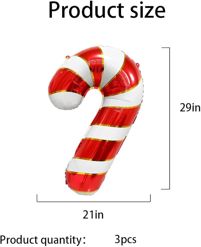 Candy Cane Balloons Christmas Balloons Candy Cane Foil Balloon for Christmas Birthday Party Supplies Decorations Xmas New Year Decor Ballons Arch Kits Party Balloon Set 3pcs
