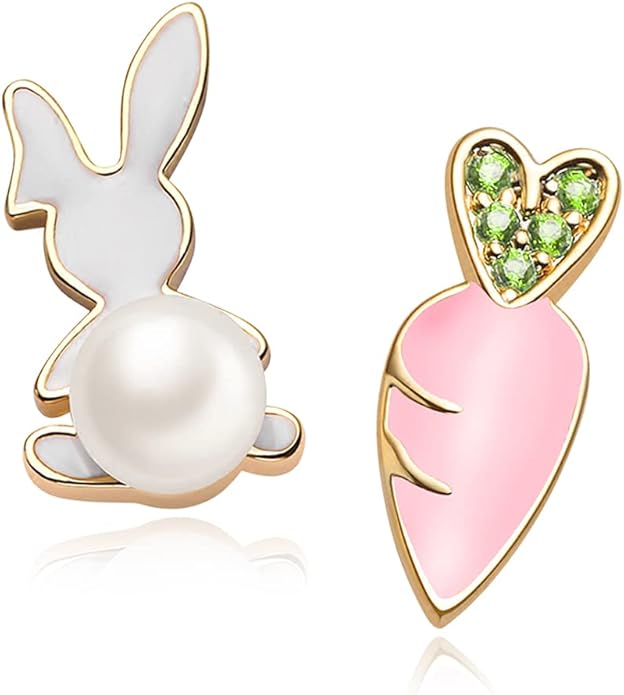 MUYAN Cute Small Easter Bunny Stud Earrings Rabbit Carrot Easter Earrings Holiday Jewelry