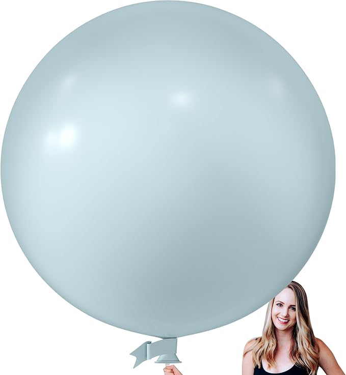 KALOR 36 Inch Giant Retro Misty Blue Balloons, 6 Pack Large Round Retro Misty Blue Latex Balloons for Anniversary, Birthday, Christmas, Wedding, Baby Shower Party Decorations