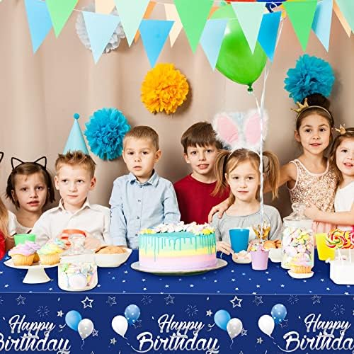 Tegeme Navy Blue Party Supplies Stars Happy Birthday Tablecloths Starry Confetti Table Covers for Kids Boys Girls Baby Shower Birthday Party Decorations(Navy Blue and Silver,6 Pack)