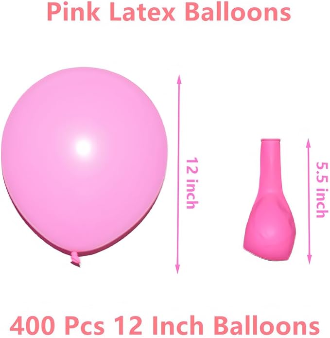 400 Pcs Pink Balloons 12 Inch Hot Pink Bulk Latex Balloon for Birthdays Weddings Party Decorations