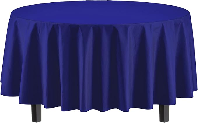 Exquisite 12-Pack Premium Plastic Tablecloth Pack of 12 Premium Plastic Tablecloth 84 Inch Round Table Cover - Navy Blue