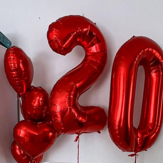 [10] 16" Number Red Foil Balloons 0-9 set, Mylar Aluminum Hanging Numbers for Valentine's day Romance Mother's day Wedding Graduation Birthday Party Decorations Christmas New Year eve (10 Pcs)