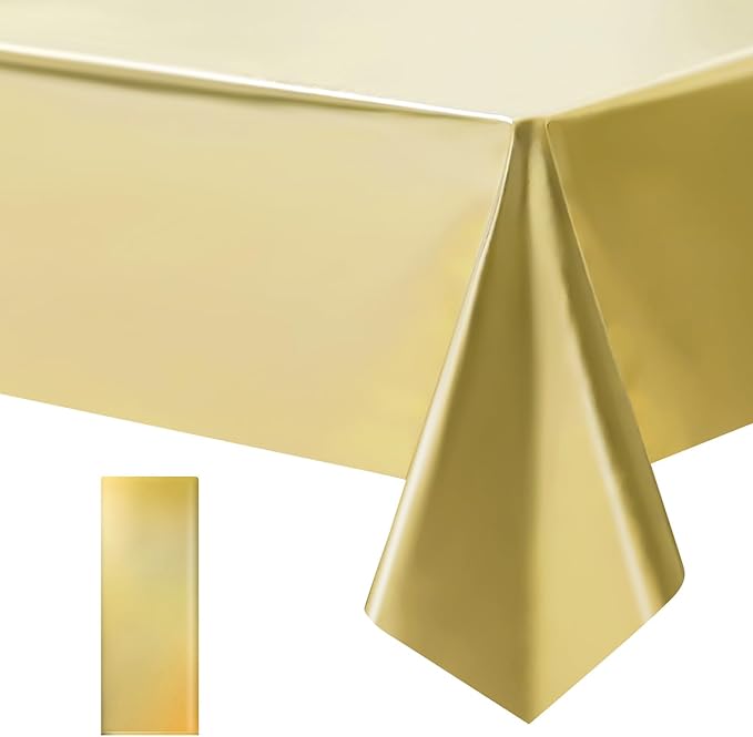1 pcs Gold Tablecloth Plastic -Stunning Metallic Matte Finish, 40" x 108" New Year Table Cloth, Perfect for Bachelorette Wedding Graduation Birthday Party Anniversary Event Decorations