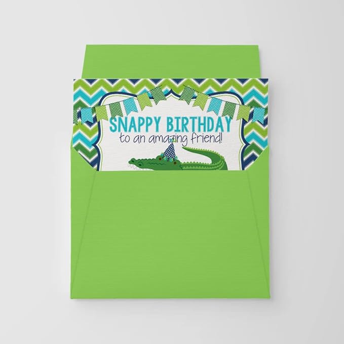 Snappy Birthday Alligator Themed Birthday Pun Themed Single (1) All Occasion Blank Birthday Card To Send To Friends & Family, 4"x 6" (when folded) Fill In Greeting Note Card by AmandaCreation