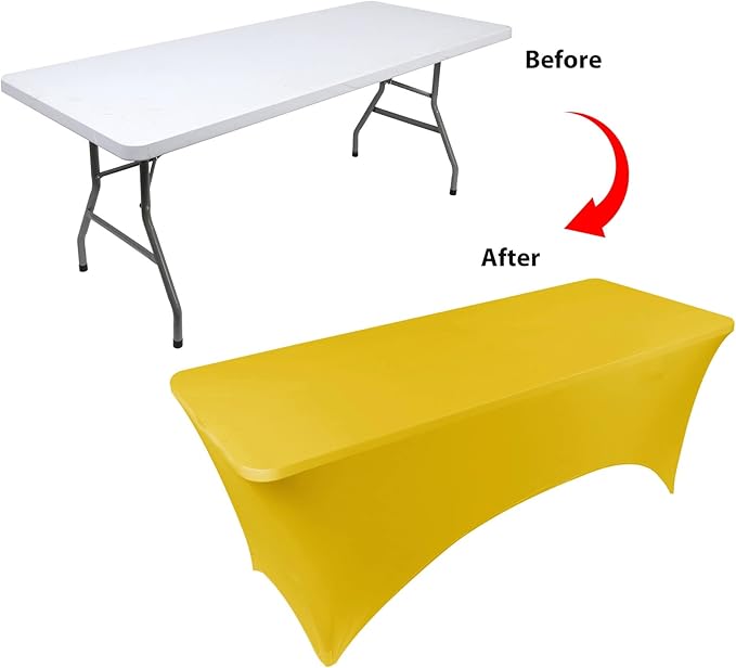 Table Covers for 6 Foot Tables, Yellow Washable and Wrinkle Resistant Stretch Tablecloths Rectangle 6ft for Events, Wedding, Banquets, Parties