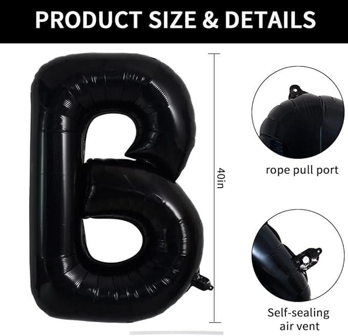 TONIFUL 40 Inch Large Black B Letter Jumbo Helium Balloons,Foil Mylar Big Alphabet Balloons for Birthday Party Anniversary Supplies Decorations