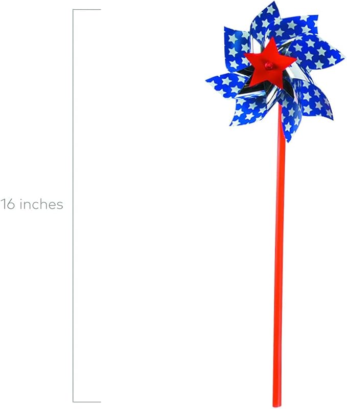 Fun Express Patriotic Pinwheels 36 Pack - Premium 4th of July Decorations with 5" Red White and Blue Spinners on 11" Sticks | Memorial Day Outdoor Decor for Kids Party Supplies & Classroom Prizes