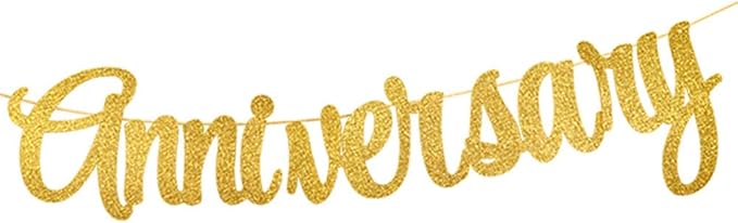 PALASASA Gold Glittery Happy Anniversary Banner for Wedding Anniversary Party Decorations