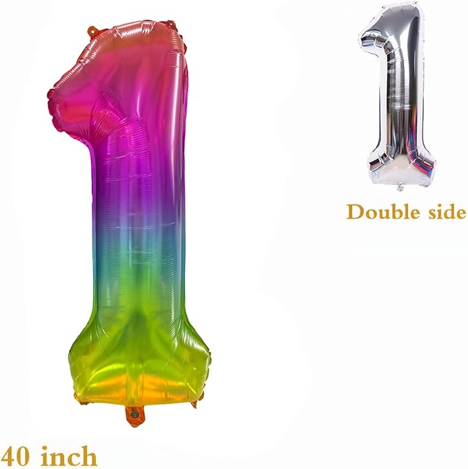 Rainbow Number 1 Balloon 40 Inch Rainbow 1 Balloon Giant Helium Foil Number 0 to 9 Balloons Birthday Wedding Party Digital Decorations Number 1