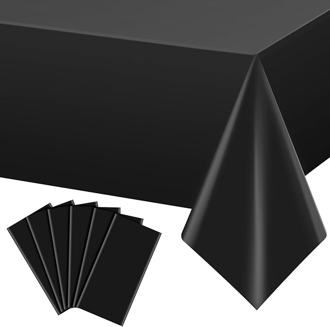 6Pcs Black Rectangle Tablecloth,Disposable Plastic Table Cloth,Waterproof Black Table Cover for Graduation Birthdays Weddings Anniversary Party Decorations,54 x 108 Inch