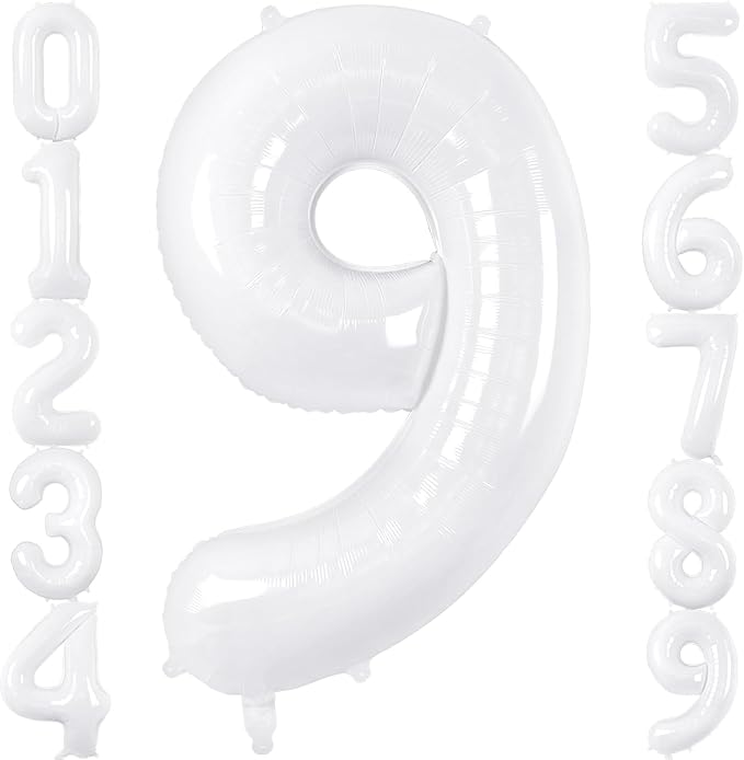 White Number Balloons 40 Inch Helium Mylar Number 9 Balloon for Birthday Party Anniversary Decoration (White, 9)
