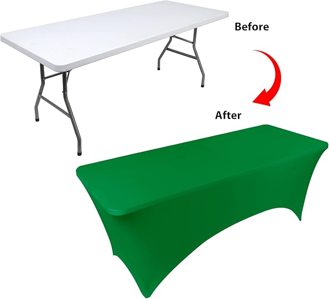 Table Covers for 8 Foot Tables, 6 Pack Emerald Green Washable and Wrinkle Resistant Stretch Tablecloths Rectangle 8ft for Events, Wedding, Banquets, Parties